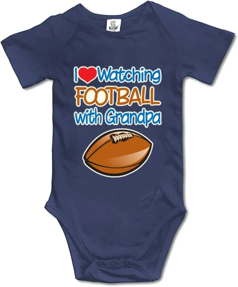 Watching Football with Grandpa Infant Romper Baby Boy Girl Bodysuit Short Sleeve