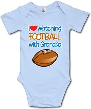 Watching Football with Grandpa Infant Romper Baby Boy Girl Bodysuit Short Sleeve