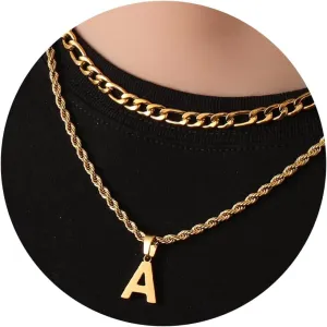 WEDDINEN Layered Initial Letter Pendant Necklace for Men Figaro Twist Rope Chain Necklace Jewelry Graduation Birthday Gift for Men Boys