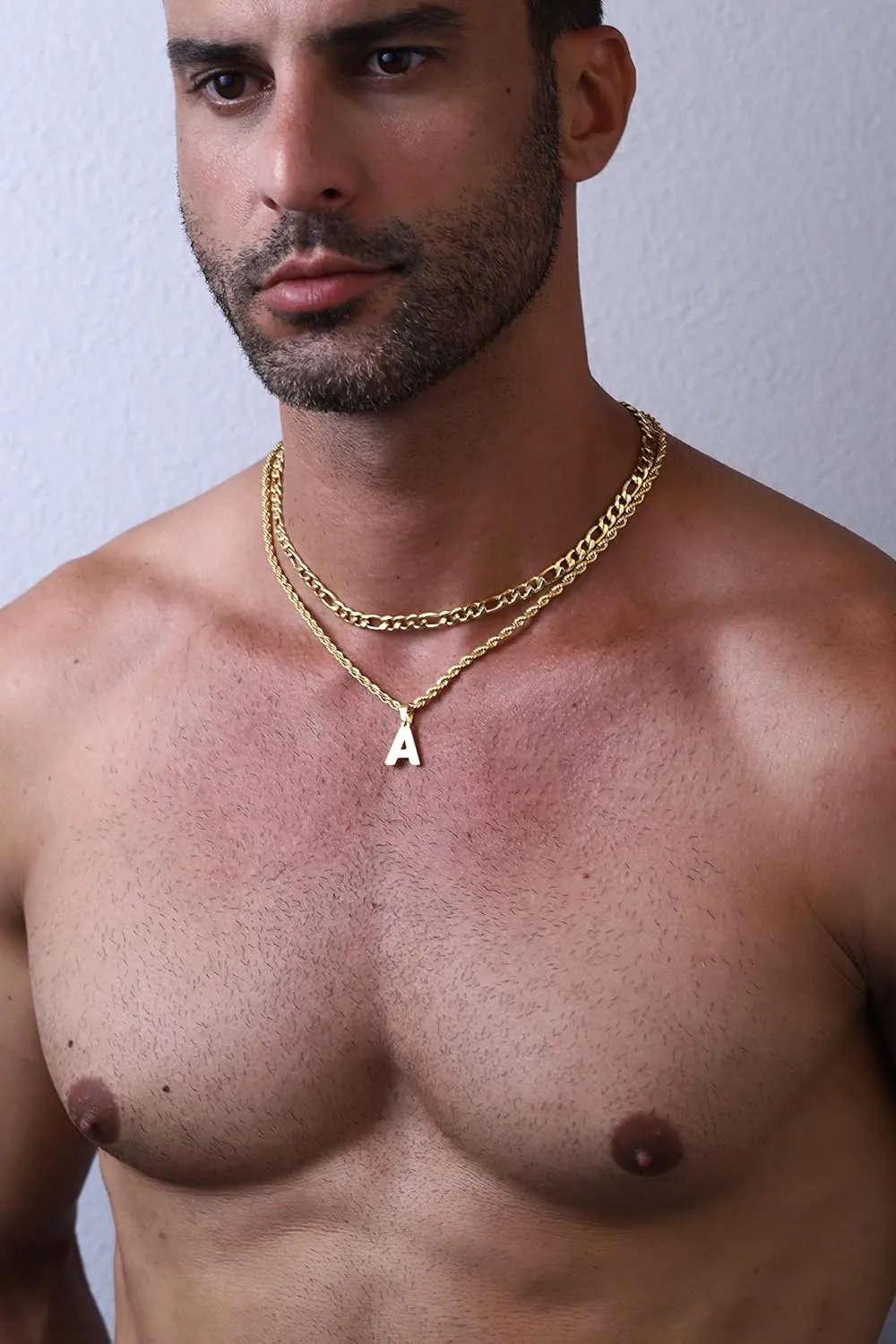 WEDDINEN Layered Initial Letter Pendant Necklace for Men Figaro Twist Rope Chain Necklace Jewelry Graduation Birthday Gift for Men Boys