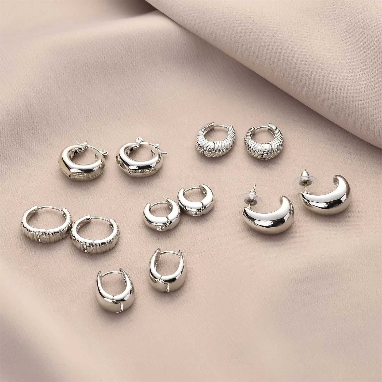 Wgoud Chunky Hoop Earrings Set 14K Gold Hoop Earrings for Women Hypoallergenic, Thick Hoops Earring set, Twist Huggie Hoop Earring