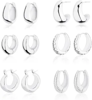 Wgoud Chunky Hoop Earrings Set 14K Gold Hoop Earrings for Women Hypoallergenic, Thick Hoops Earring set, Twist Huggie Hoop Earring