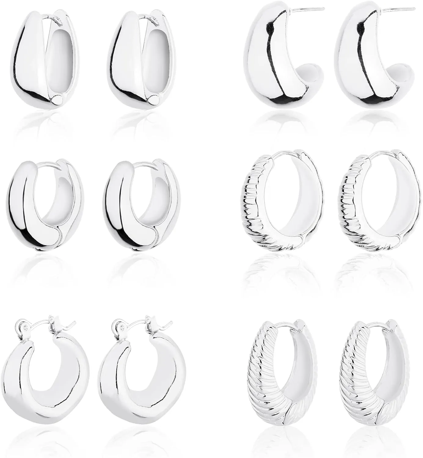 Wgoud Chunky Hoop Earrings Set 14K Gold Hoop Earrings for Women Hypoallergenic, Thick Hoops Earring set, Twist Huggie Hoop Earring