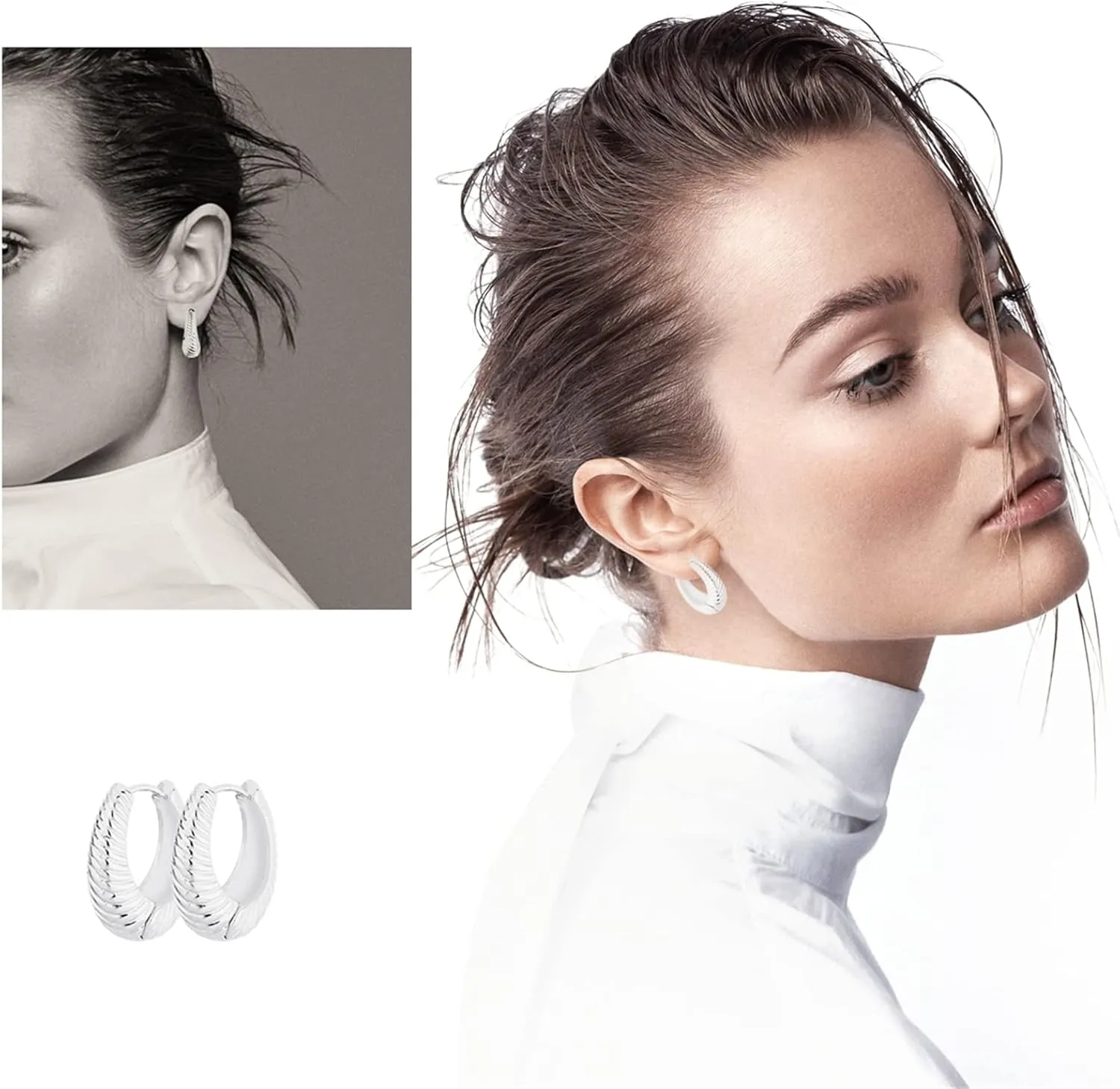 Wgoud Chunky Hoop Earrings Set 14K Gold Hoop Earrings for Women Hypoallergenic, Thick Hoops Earring set, Twist Huggie Hoop Earring