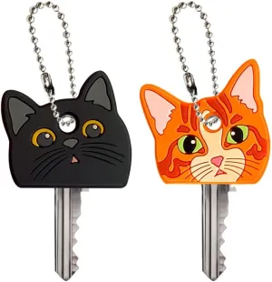 WIRESTER Set of 2 Key Cap Covers, PVC Key Identifier, Cute Head Cover Keychain for Distinguishing Keys - Cute Dog Cat
