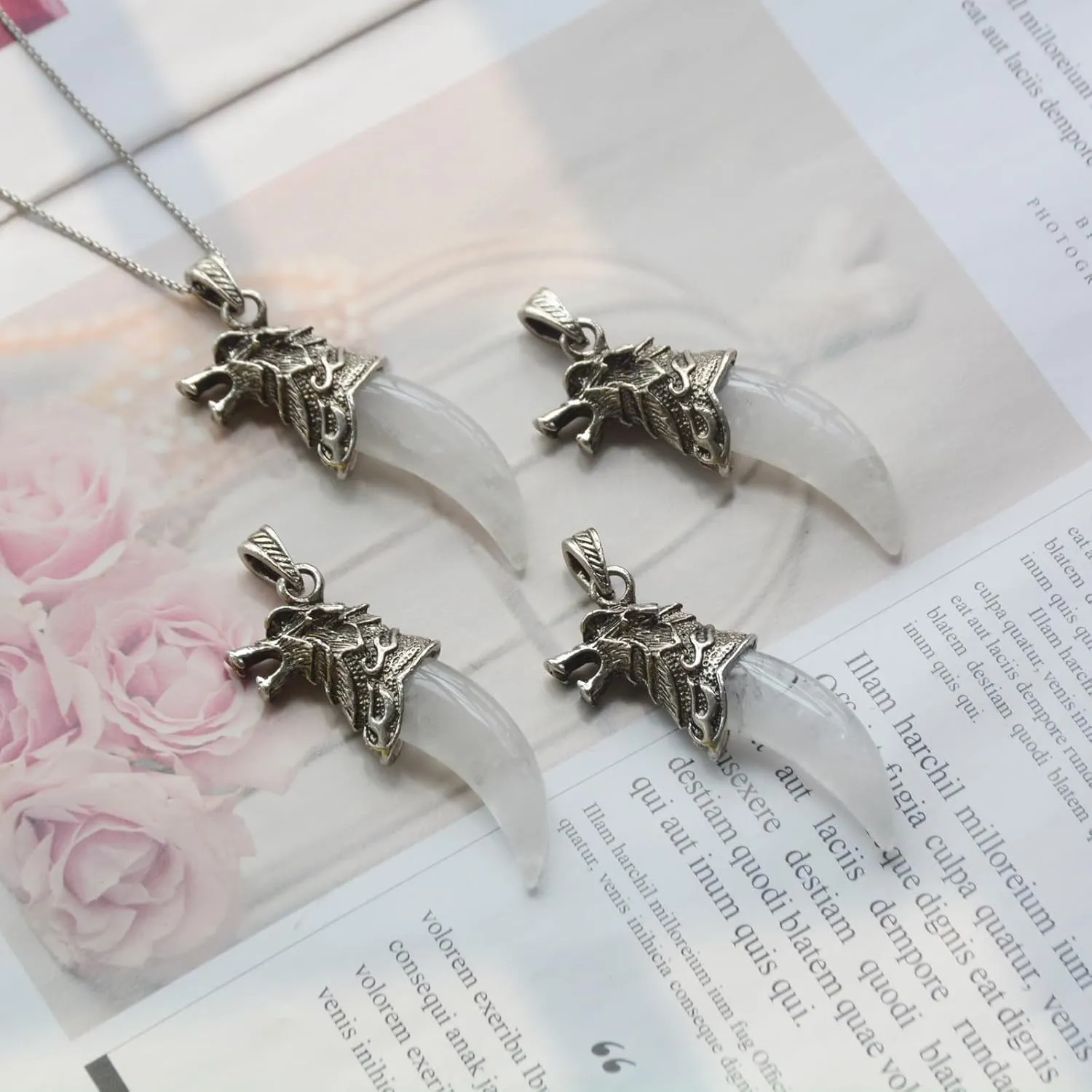 Wolf Head Necklace, Natural Amethyst Pendant, 26' Stainless Steel Chain, Viking Tribal Jewelry Gift for Men and Women