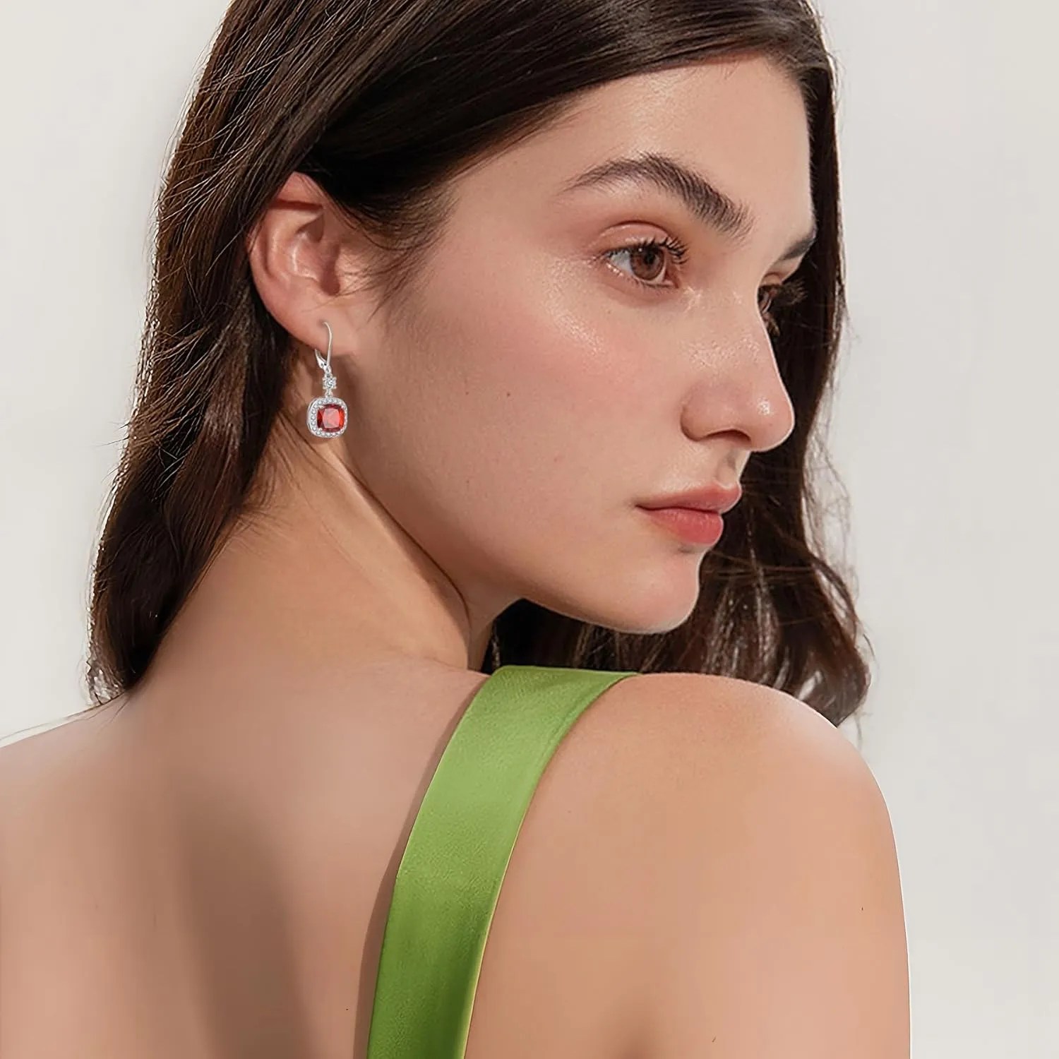 Women Leverback Earrings 925 Sterling Silver Princess Cut Halo Earrings Birthstone Dangle Drop Earrings for Women Her Mom Wife
