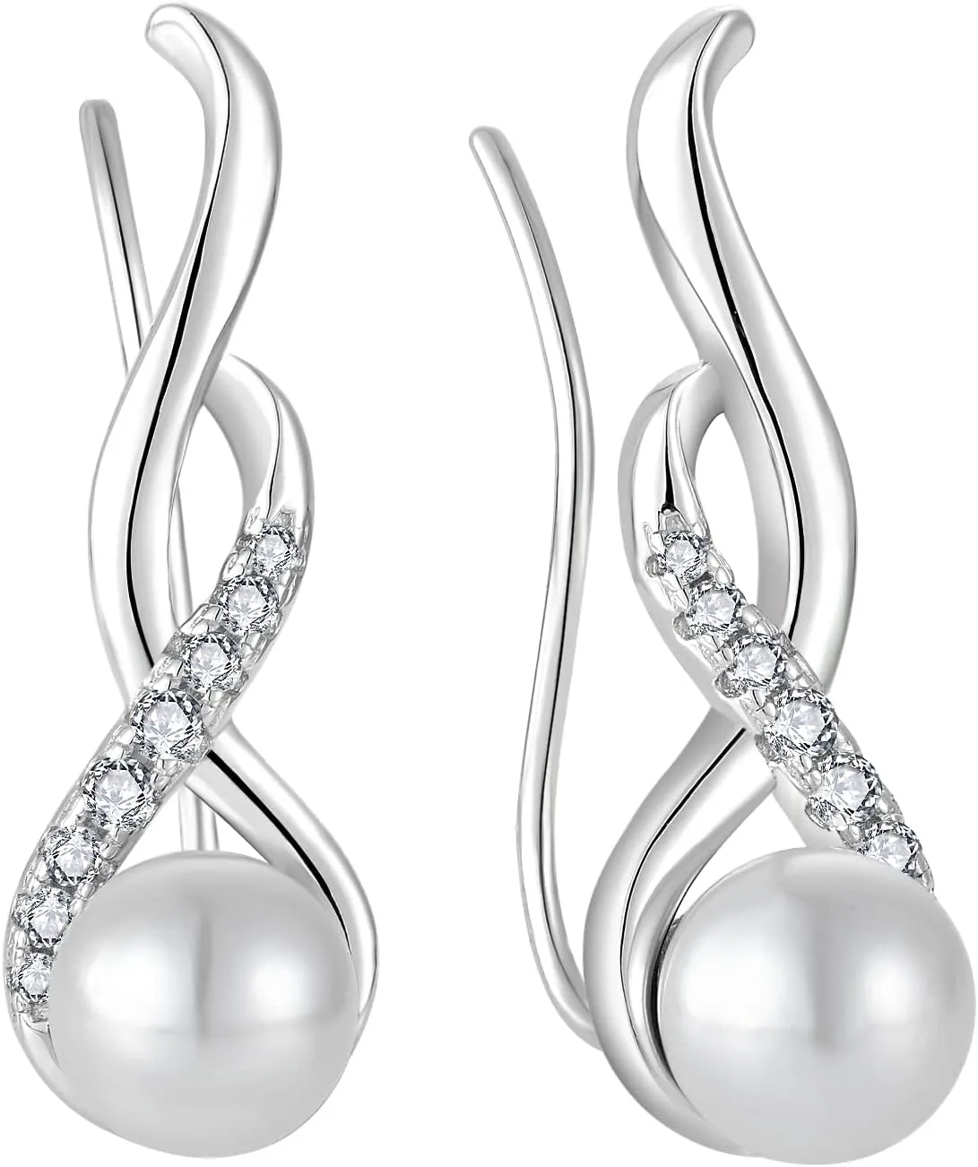 Women Pearl Earrings 925 Sterling Silver Pearl Climber crawlerEarrings Jewelry