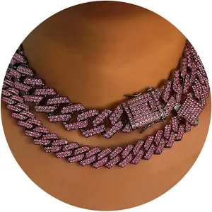 Women's 18 20'' Zinc Necklace, Clustered Diamond Tennis Chain & Heart Necklace Set, Hip Hop Jewelry, Gold, Cuban Link, for Female, Gifts