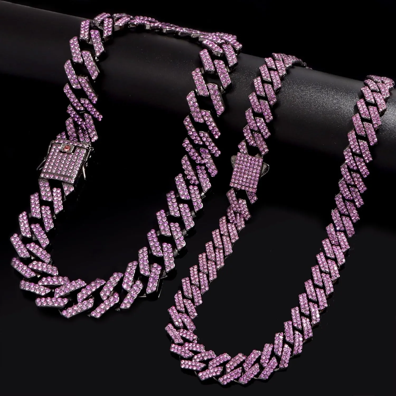 Women's 18 20'' Zinc Necklace, Clustered Diamond Tennis Chain & Heart Necklace Set, Hip Hop Jewelry, Gold, Cuban Link, for Female, Gifts