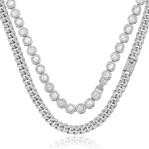 Women's 18 20'' Zinc Necklace, Clustered Diamond Tennis Chain & Heart Necklace Set, Hip Hop Jewelry, Gold, Cuban Link, for Female, Gifts
