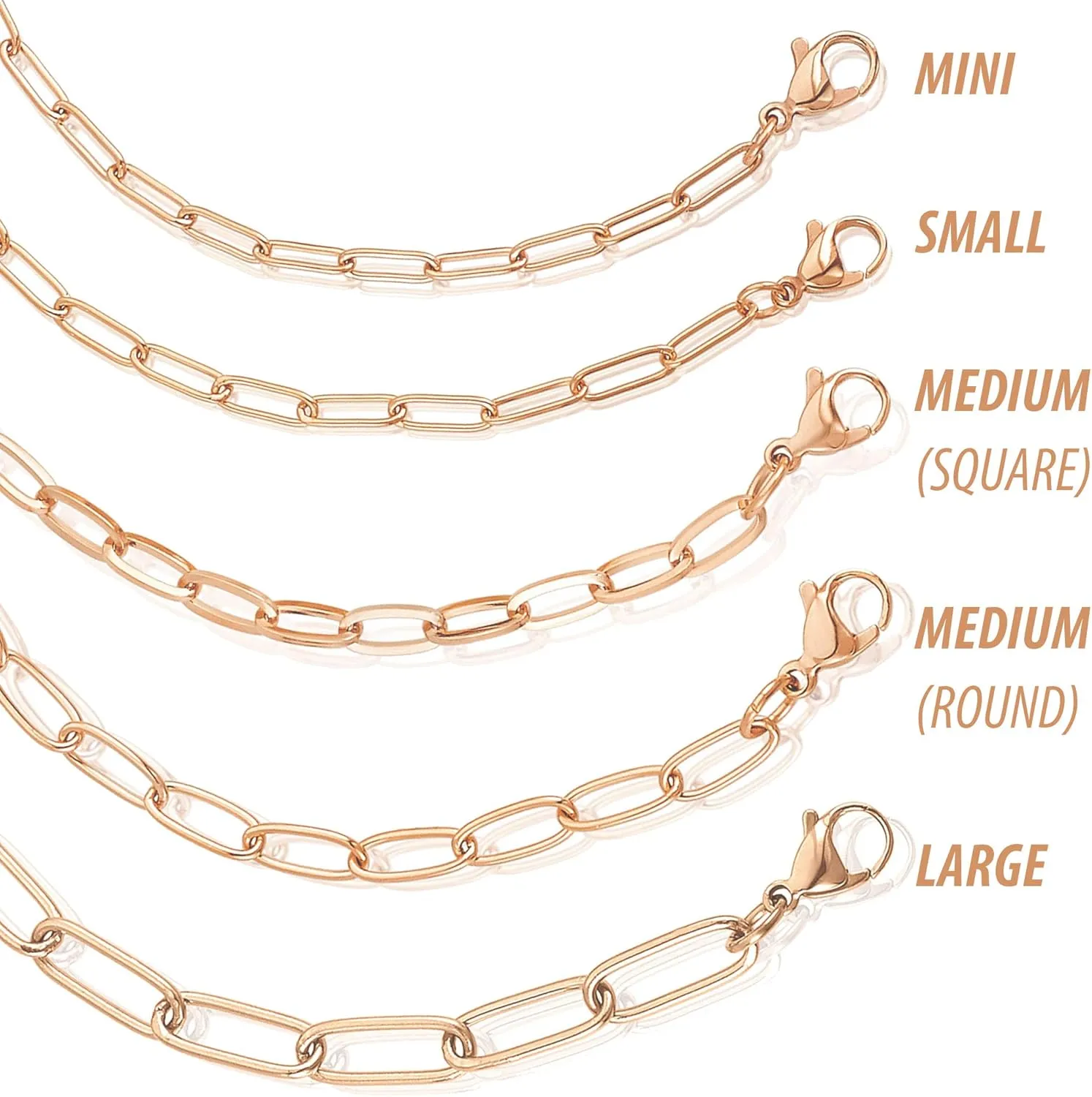 Women's Adjustable Paperclip Chain Link Necklace - 3mm to 7mm Wide