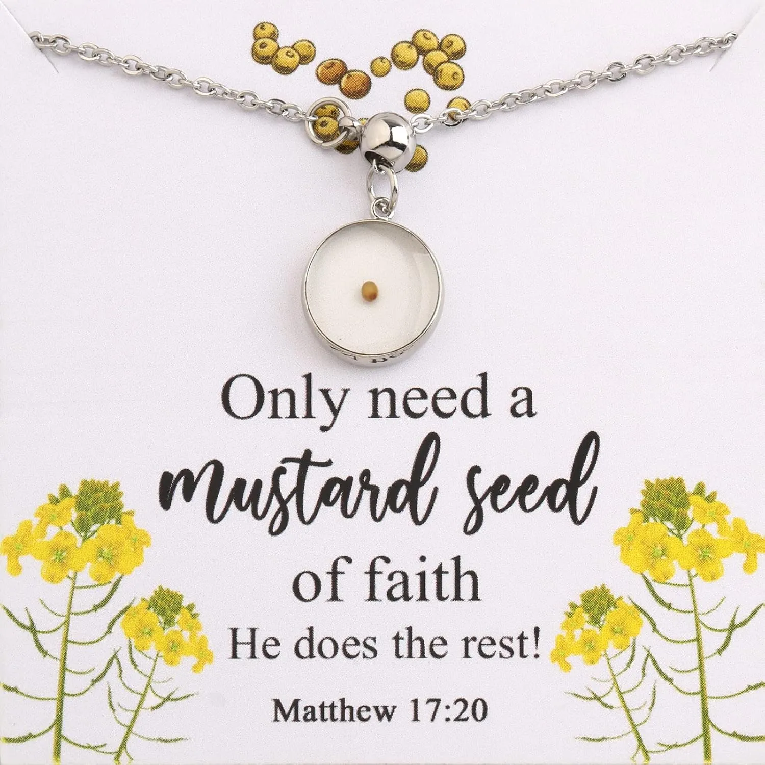 WUSUANED Religious Inspirational Gift Mustard Seed Lariat Necklace Faith Jewelry Christian Gifts For Women Girls