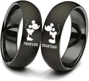 XAHH His and Hers Titanium Steel Couple Rings Mickey Mouse Kiss Forever Together Promise Wedding Band BlackPlease Buy 2 Rings as a Pair
