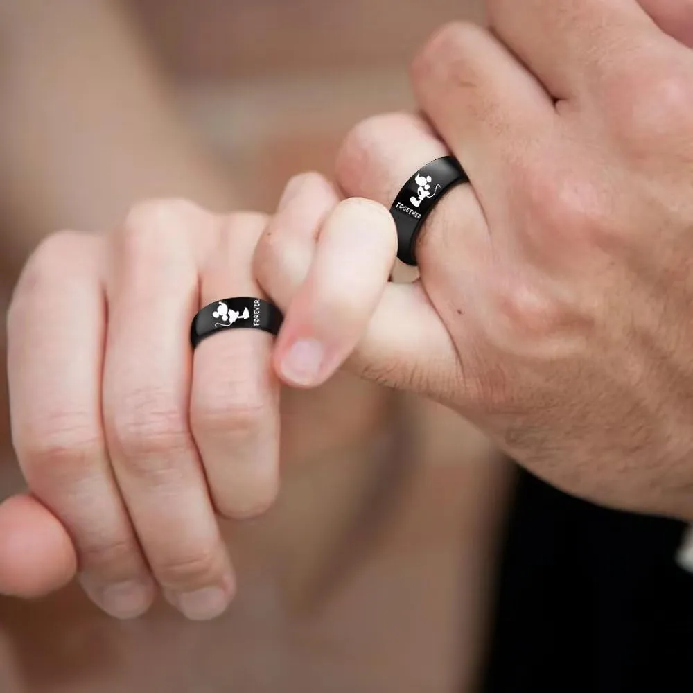 XAHH His and Hers Titanium Steel Couple Rings Mickey Mouse Kiss Forever Together Promise Wedding Band BlackPlease Buy 2 Rings as a Pair