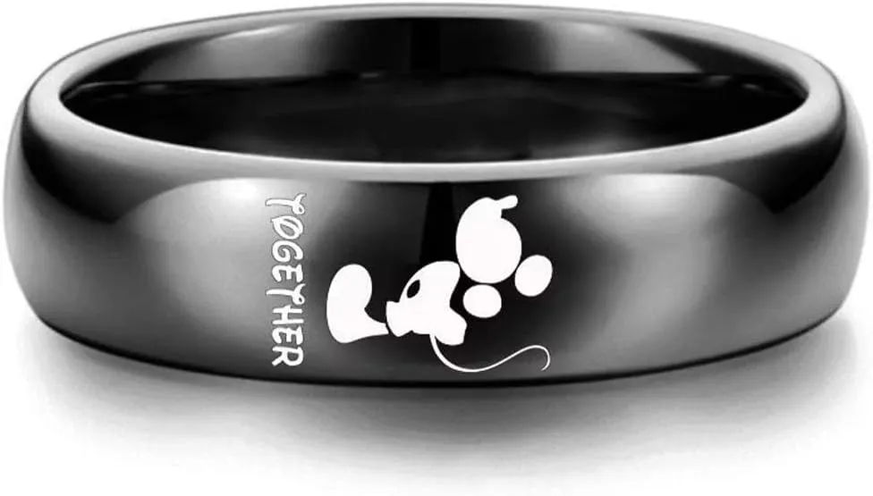XAHH His and Hers Titanium Steel Couple Rings Mickey Mouse Kiss Forever Together Promise Wedding Band BlackPlease Buy 2 Rings as a Pair