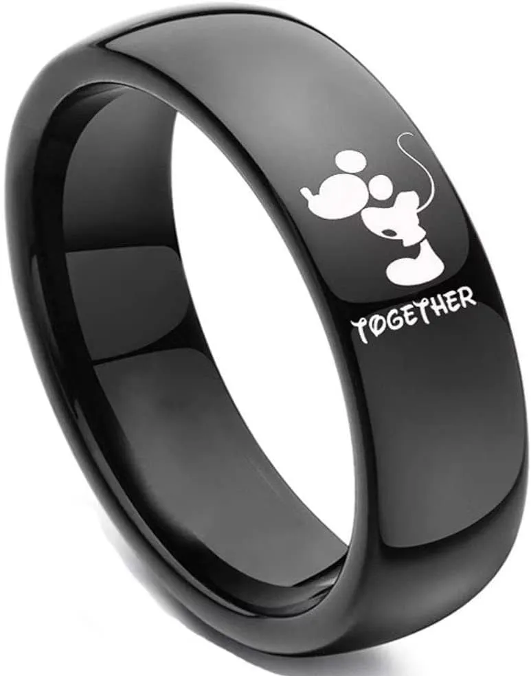 XAHH His and Hers Titanium Steel Couple Rings Mickey Mouse Kiss Forever Together Promise Wedding Band BlackPlease Buy 2 Rings as a Pair