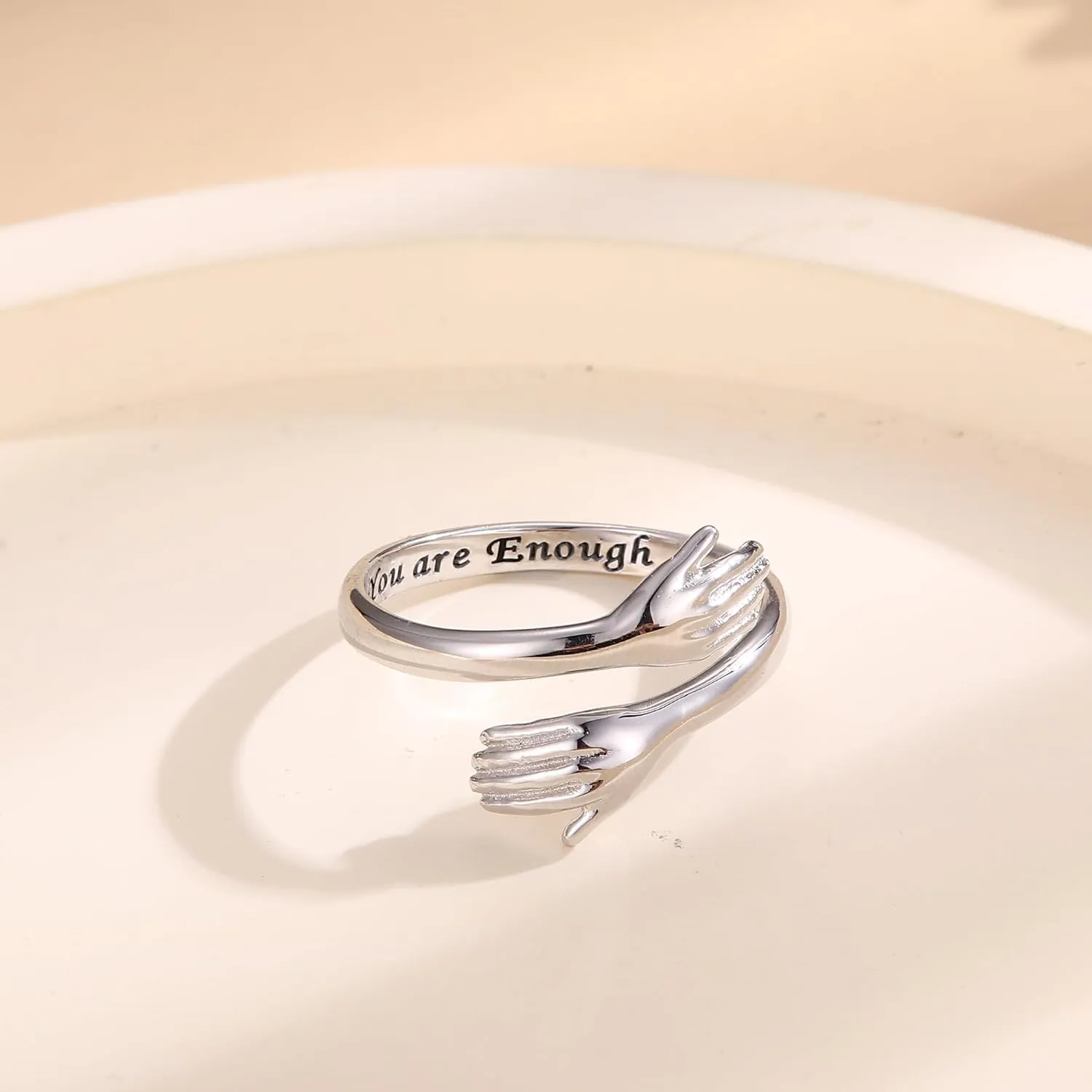 YADOCA 925 Sterling Silver Hug Ring for Women Men Adjustable Hugging Hands Open Love Promise Friendship Wedding Ring