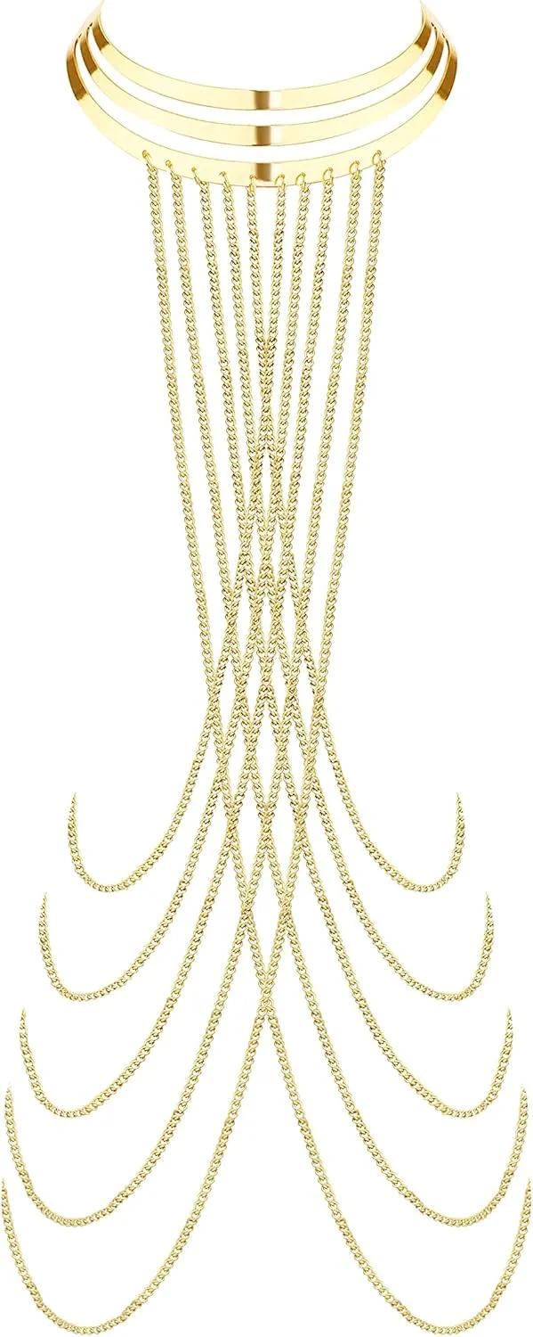 YADOCA Body Chain for Women Sexy Gold Layered Crossover Tassels Bra Chain Minimalist Belly Chain Necklace Summer Beach Bikini Body Jewelry