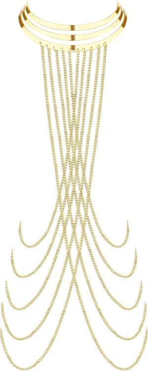 YADOCA Body Chain for Women Sexy Gold Layered Crossover Tassels Bra Chain Minimalist Belly Chain Necklace Summer Beach Bikini Body Jewelry