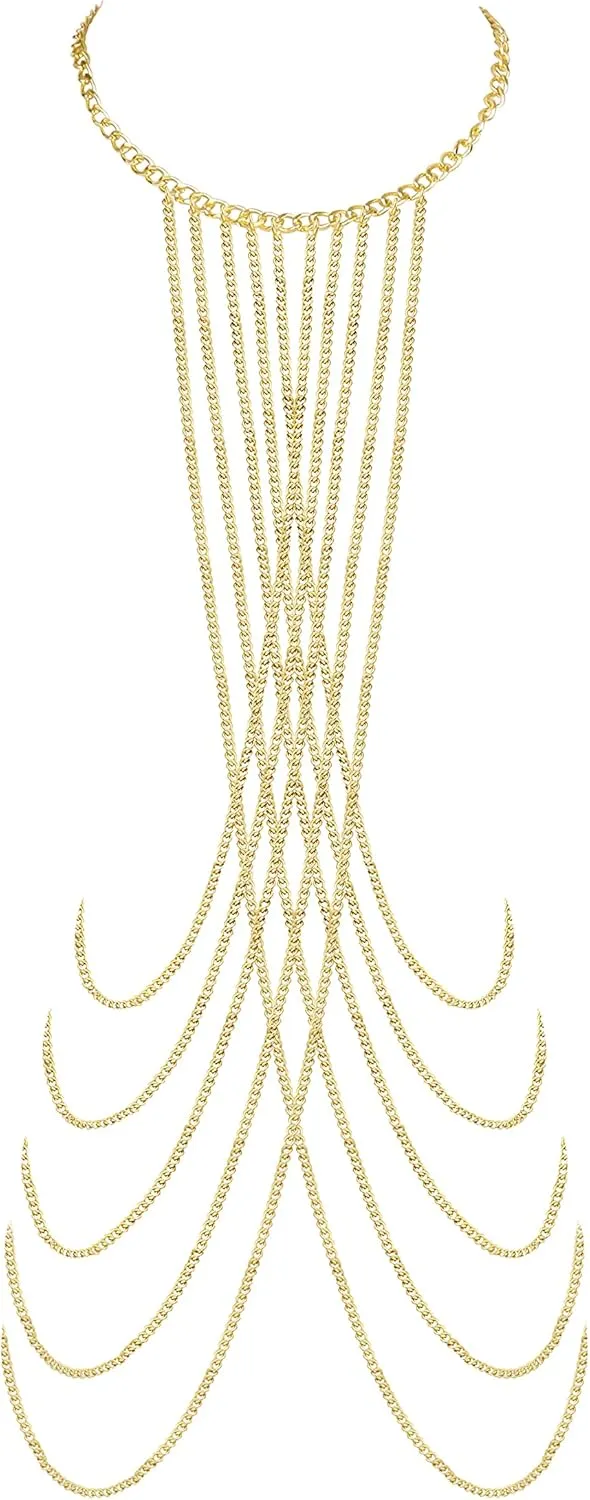 YADOCA Body Chain for Women Sexy Gold Layered Crossover Tassels Bra Chain Minimalist Belly Chain Necklace Summer Beach Bikini Body Jewelry
