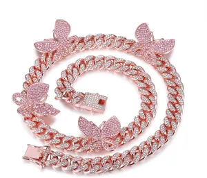 YBMYCM Butterfly Cuban Necklace Crystal Collars Cuban Link Chain Iced Bling Butterfly for Women Men Hip Hop Rapper Jewelry