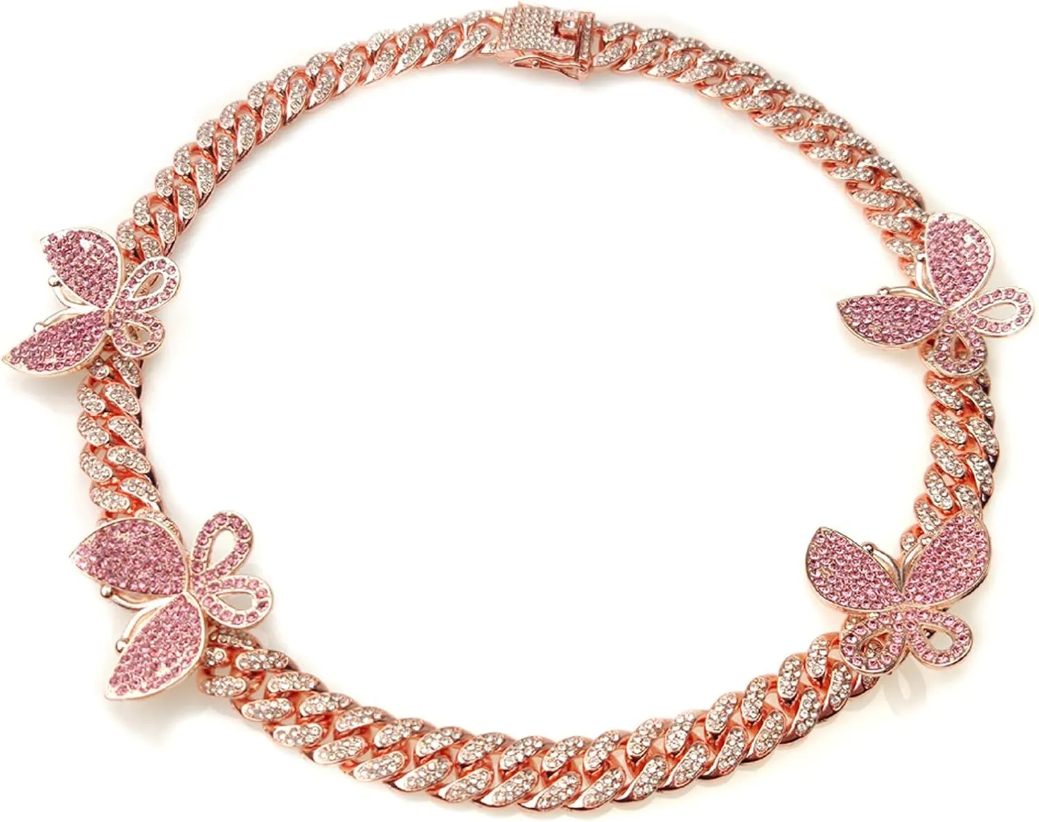 YBMYCM Butterfly Cuban Necklace Crystal Collars Cuban Link Chain Iced Bling Butterfly for Women Men Hip Hop Rapper Jewelry