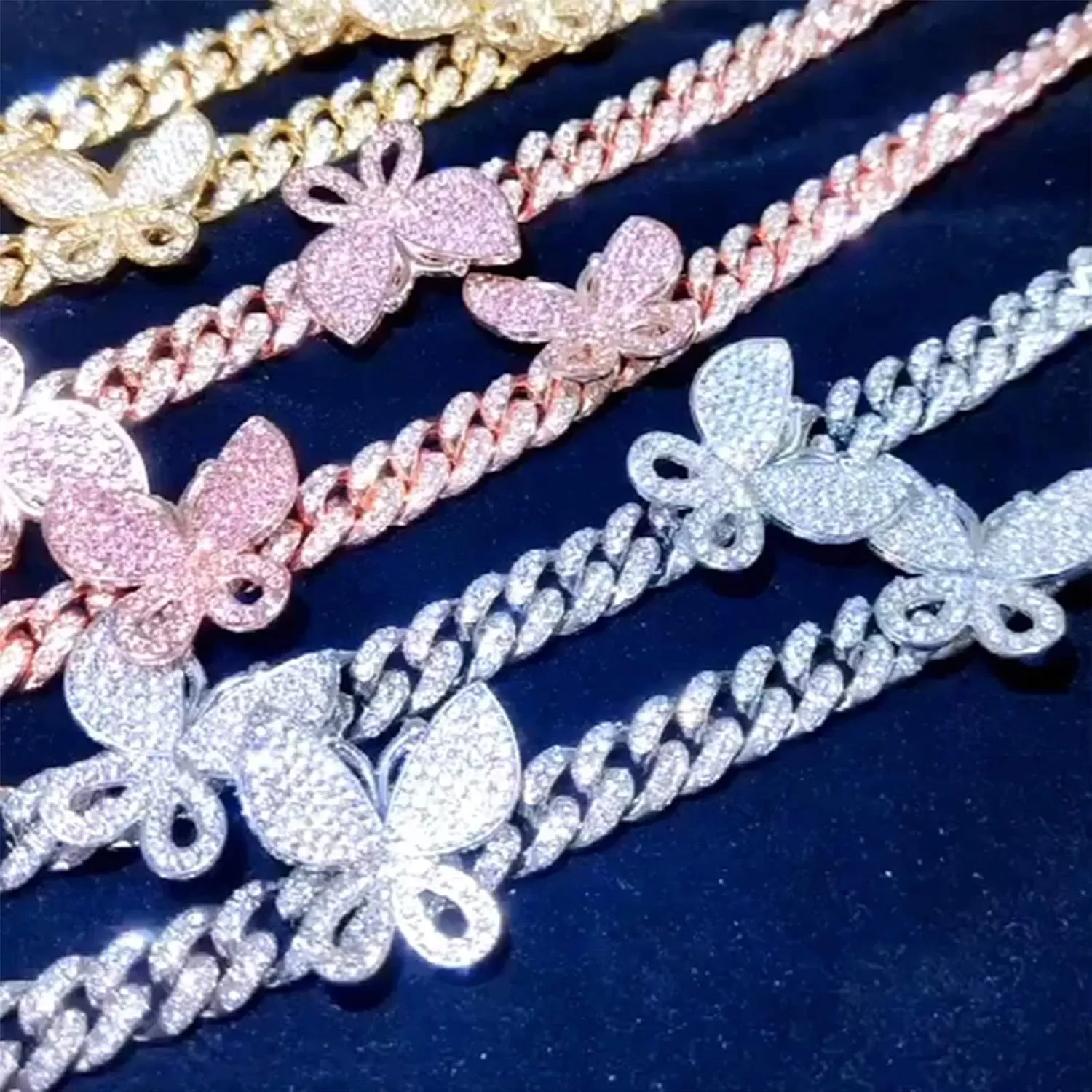YBMYCM Butterfly Cuban Necklace Crystal Collars Cuban Link Chain Iced Bling Butterfly for Women Men Hip Hop Rapper Jewelry