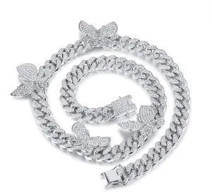 YBMYCM Butterfly Cuban Necklace Crystal Collars Cuban Link Chain Iced Bling Butterfly for Women Men Hip Hop Rapper Jewelry