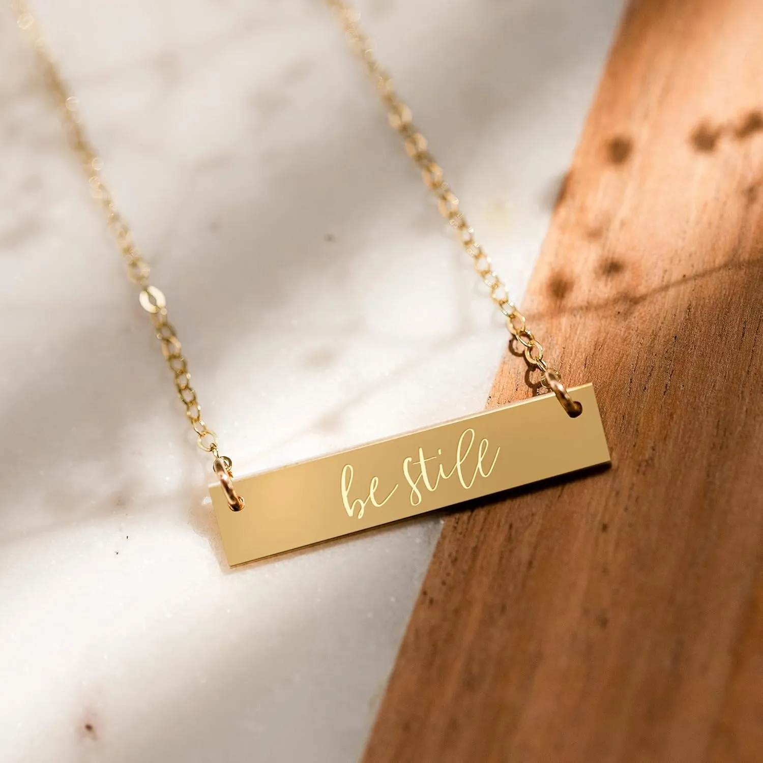 Zen & Zuri Gold Bar Christian Scripture Necklace, Bible Verse, Religious Pendant