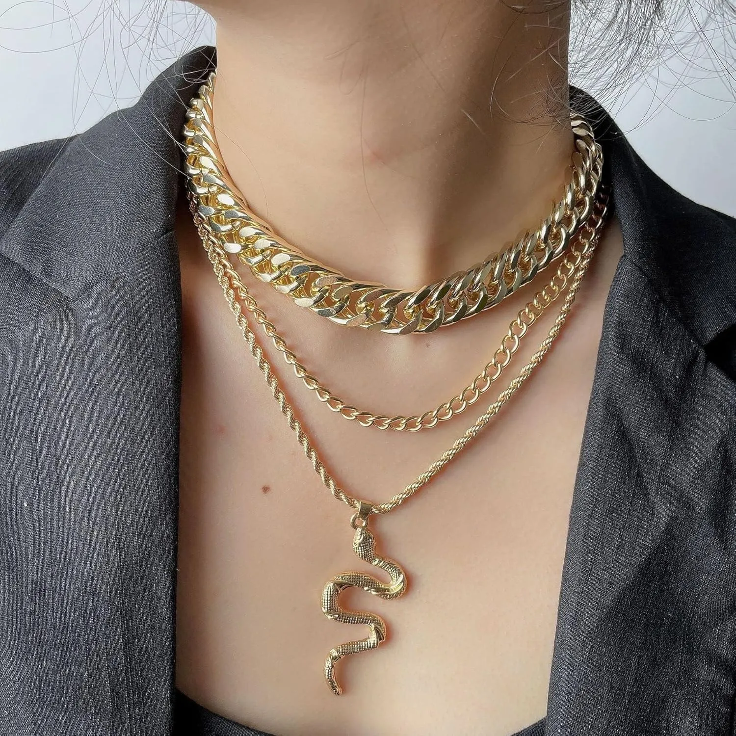ZMANYIJEW Snake Necklace Multi Layered Punk Vintage Necklace Cuban Gold Snake Necklace for Women Men
