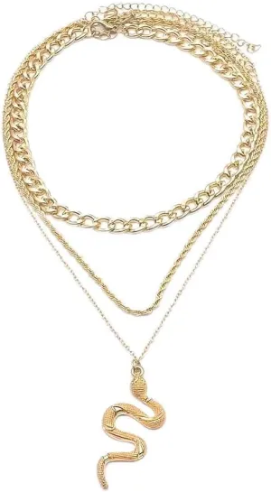 ZMANYIJEW Snake Necklace Multi Layered Punk Vintage Necklace Cuban Gold Snake Necklace for Women Men